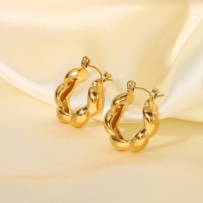 Fashion 18K Gold Twist CShaped Womens Geometric Stainless Steel Earrings