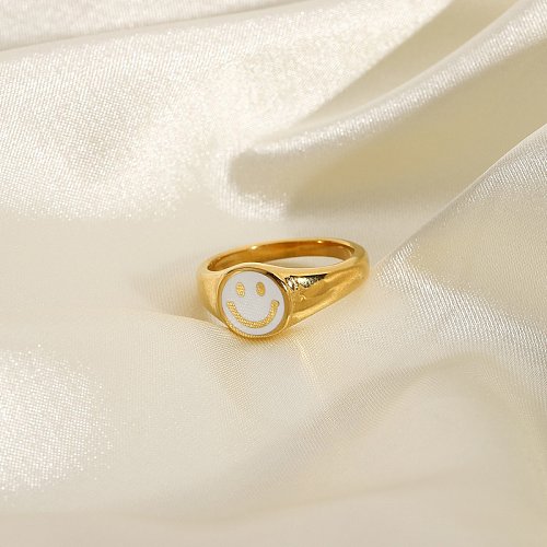 Weißer tropfender Smiley-Gesichtsring Ring aus 18 Karat Gold-Edelstahl