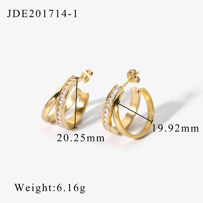 simple goldplated double layer cross stainless steel ear stud wholesale jewelry