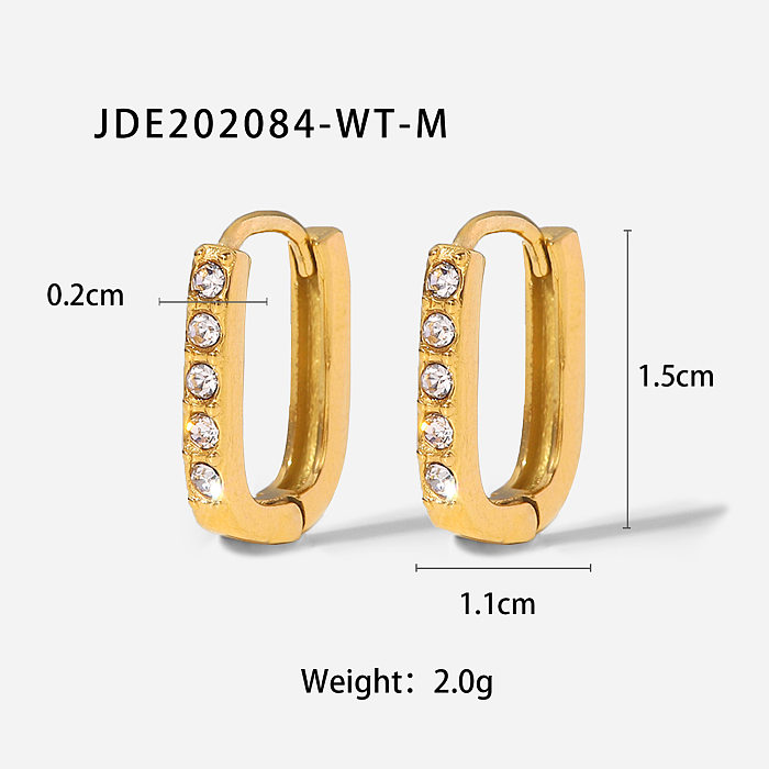 Fashion 18K Gold Plated UShaped MicroInlaid Zirconia Stainless Steel Earrings