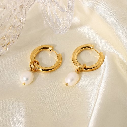 wholesale fashion 18K goldplated single freshwater pearl pendant earrings jewelry
