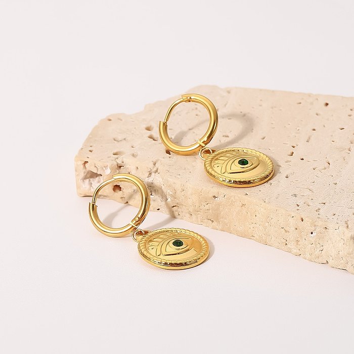 Fashion Eye Stainless Steel Drop Earrings Gold Plated Artificial Gemstones Stainless Steel Earrings