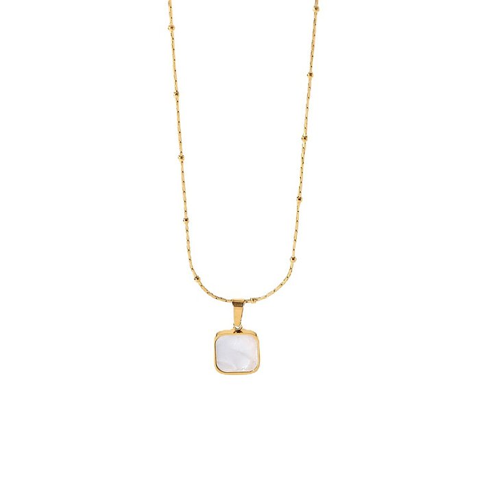 collier pendentif coquille blanche coeur carré en acier inoxydable plaqué or simple bijoux en gros
