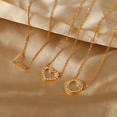 Hollow geometric disc heartshaped necklace jewelry gold stainless steel necklace