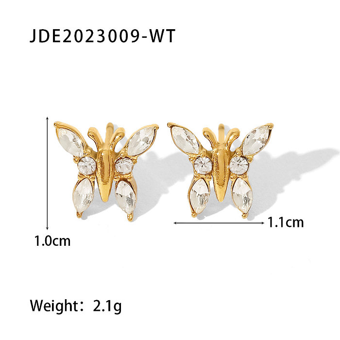 Sweet Butterfly Stainless Steel Ear Studs Plating Inlay Zircon Stainless Steel Earrings 1 Pair