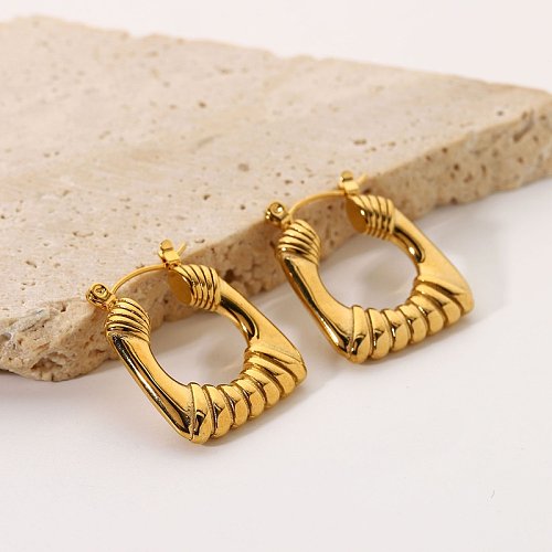 Novos brincos de argola trapezoidais banhados a ouro 18k joias de aço inoxidável brincos de abraço de personalidade fashion
