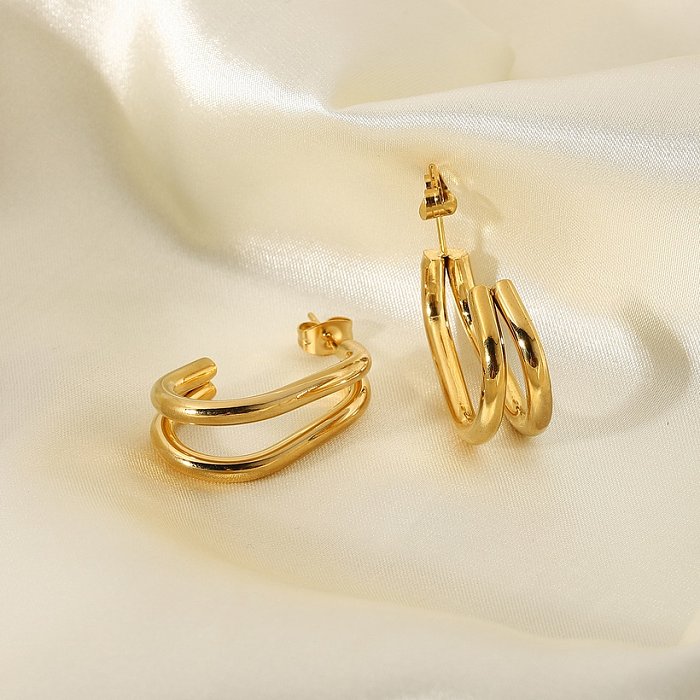 goldplated stainless steel double Cshaped hoop earrings