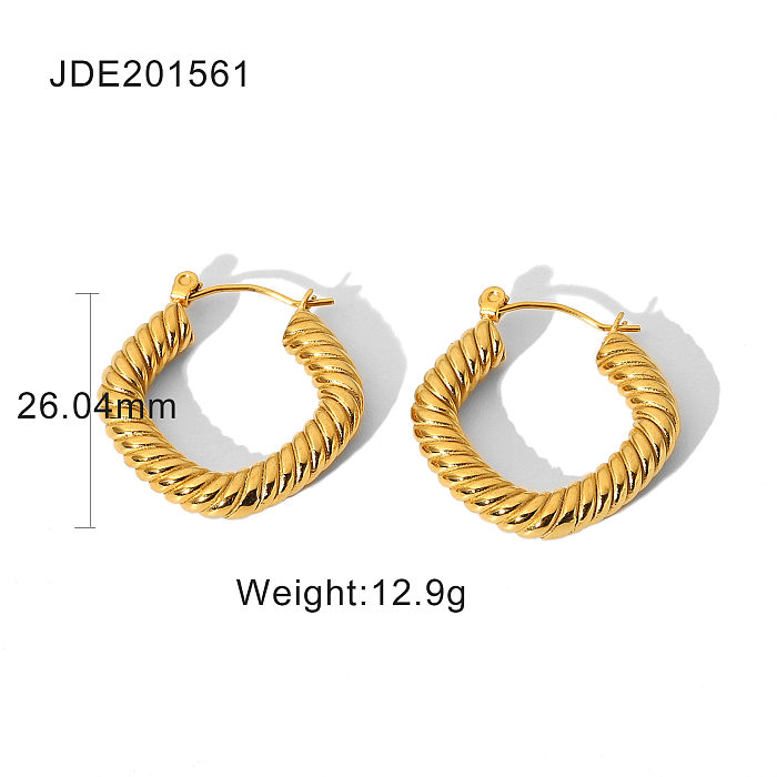 vente en gros de bijoux de boucles d'oreilles en forme de C d'enroulement de câble rectangulaire en diamant géométrique en acier inoxydable
