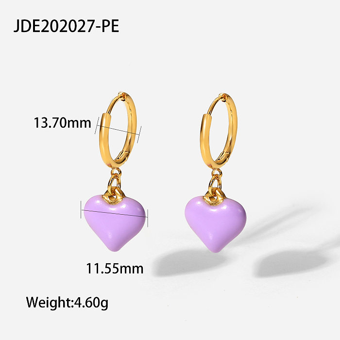 18K Gold Stainless Steel Earrings Drop Oil Heart Pendant Earrings