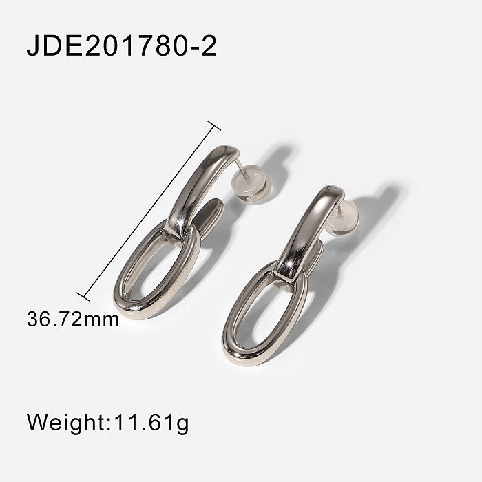 Fashion double geometric earrings ladies smooth stainless steel oval double chain earrings