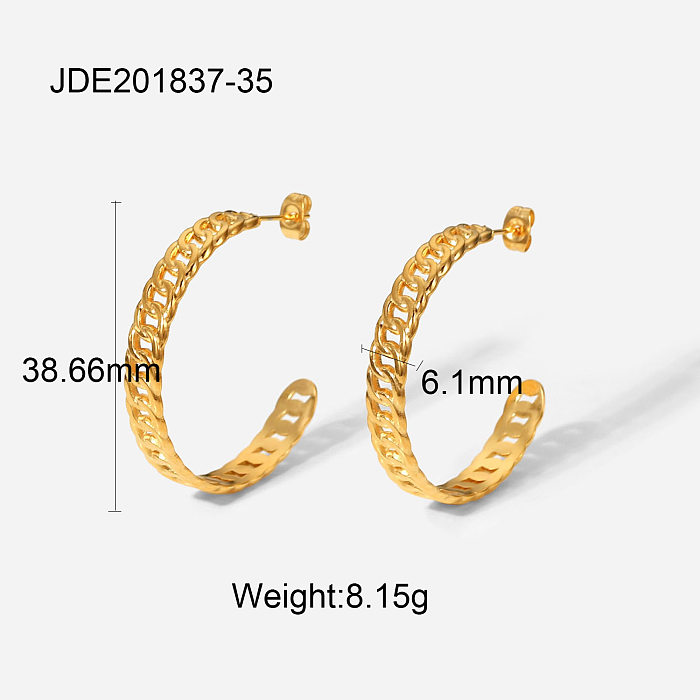 fashion 18K goldplated stainless steel hoop chain Cshaped earrings