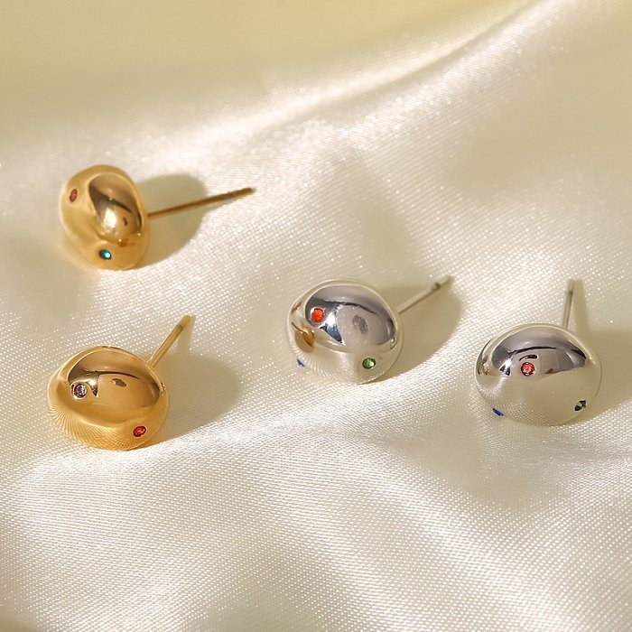 Brincos de orelha de aço inoxidável estilo legal bola de aço inoxidável banhado a ouro zircão