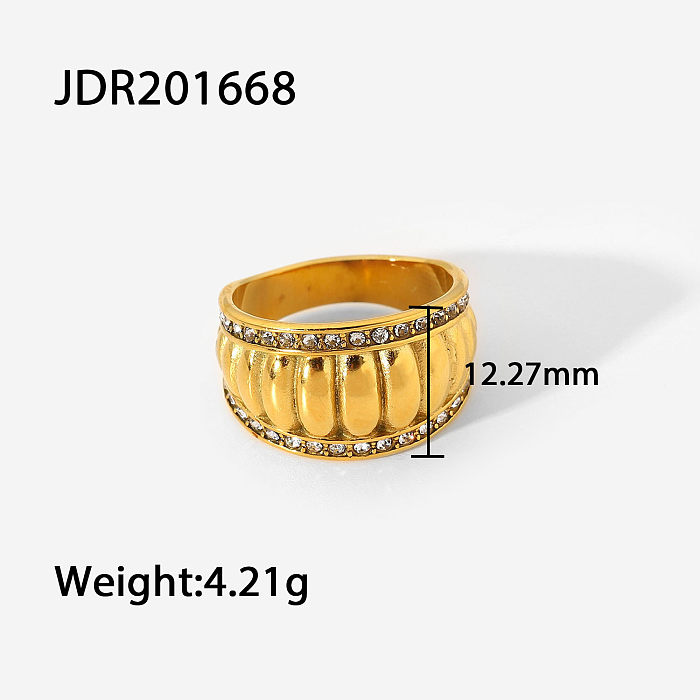 double layer inlaid zirconium bread pattern wide face Cshaped ring plating 18k gold stainless steel ring