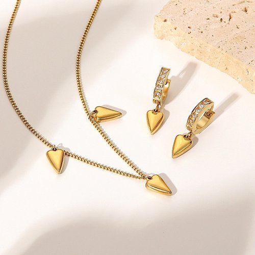 Mode einfache 14 Karat Gold Herz Anhänger Edelstahl Halskette Zirkonium Ohrringe