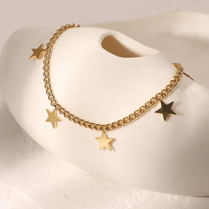 Pulsera geométrica de cadena cubana con colgante de borla de estrella de cinco puntas dorada