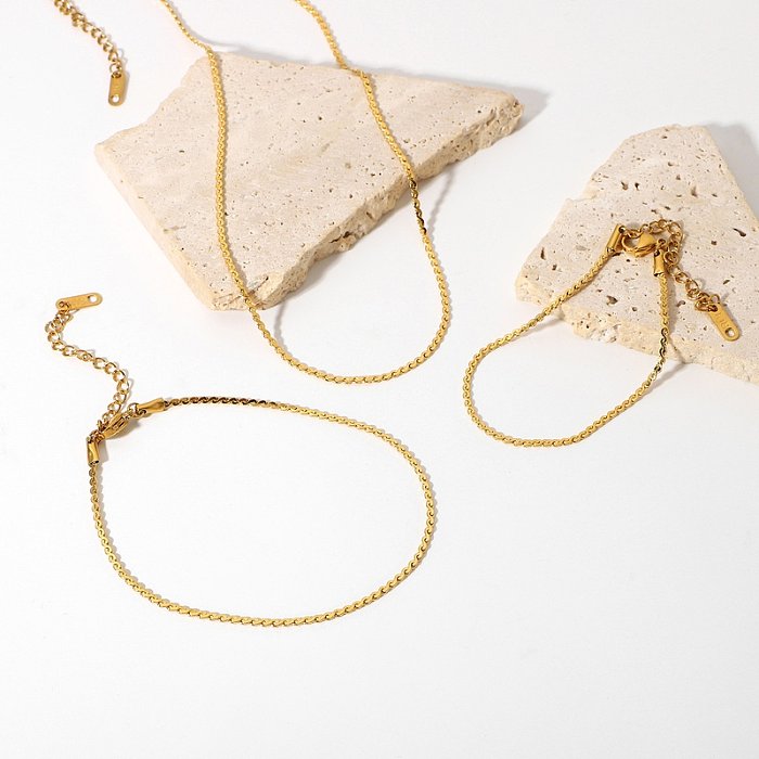 INS نمط الأزياء Sshaped سلسلة مجوهرات شقة قابلة للطي سوار خلخال قلادة الفولاذ المقاوم للصدأ مطلية بالذهب عيار 18 قيراط