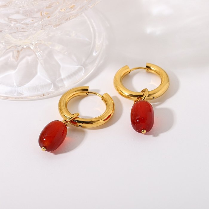 fashion doublelayer goldplated red agate pendant earrings wholesale jewelry