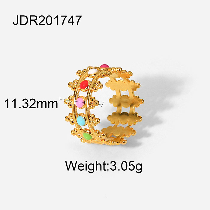 New 18K Gold Plated Stainless Steel Geometric Colorful Oil Drop Rings