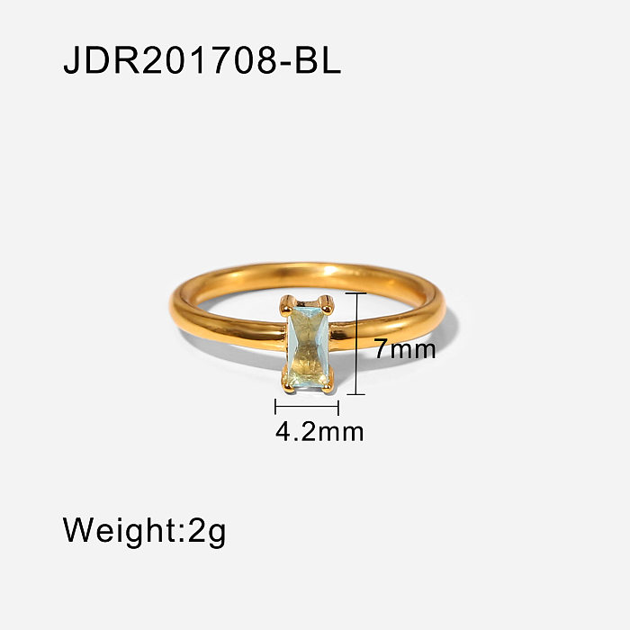 stainless steel fashion gold white rectangular zircon exquisite ring