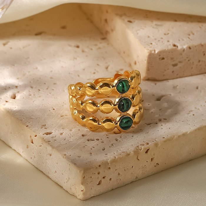 Retro Geometric Stainless Steel Open Ring Inlay Artificial Gemstones Stainless Steel Rings