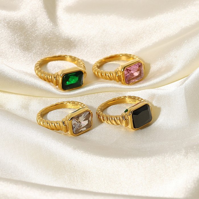 retro croissant twisted spiral emerald pink zircon stainless steel ring