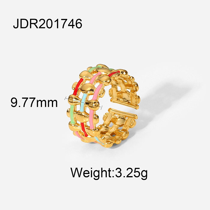 New 18K Gold Plated Stainless Steel Geometric Colorful Oil Drop Rings