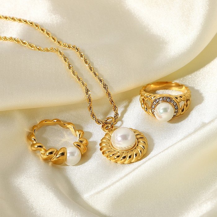 18k or en acier inoxydable croissant coquille naturelle pendentif collier de perles bijoux en gros