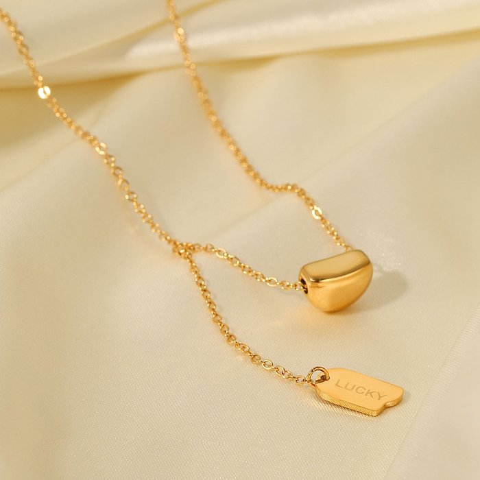 simple 18K Gold Plating round Chain Stainless Steel Semicircle Pendant Necklace
