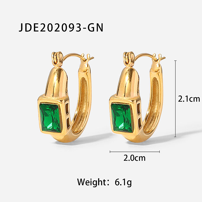 simple 18K Gold Plated Stainless Steel Square Zircon UShaped Earrings
