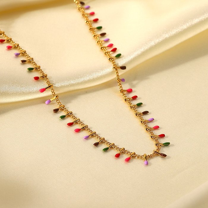 neue Art und Weise Farbe Tropföl Quaste 18 Karat Gold-Edelstahl-Halskette für Frauen