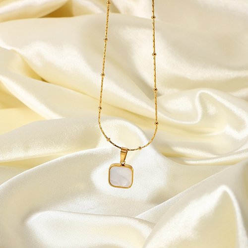 simple goldplated stainless steel square heart white shell pendant necklace wholesale jewelry