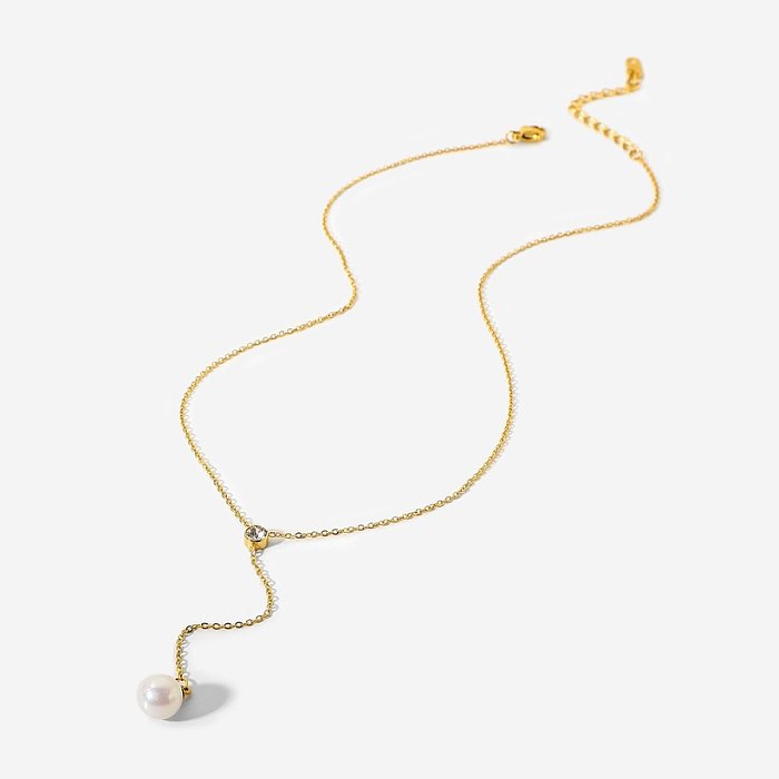 Edelstahlhalskette 18 Karat vergoldete Y-förmige Halskette mit Zirkonperlenanhänger