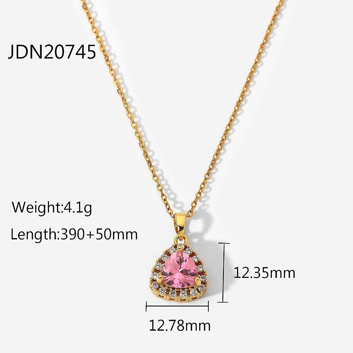 mode 18K en acier inoxydable blanc microinlaid zircon collier rose triangle zircon pendentif