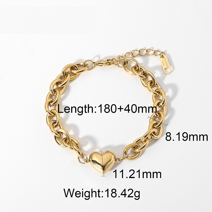 Mode 14K acier inoxydable creux couleur unie chaîne coeur bracelet bijoux en gros