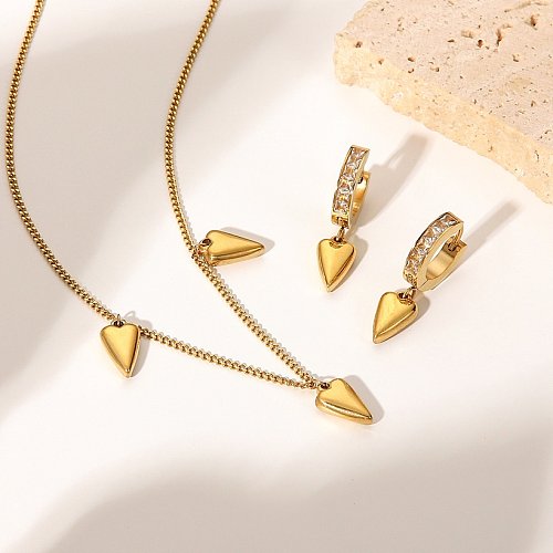 fashion simple 14K gold heart pendant stainless steel necklace zirconium earrings