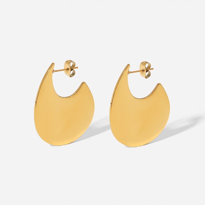 New Fashion Simple 18K Golden Smooth Drop Shape round Stainless Steel Earrings