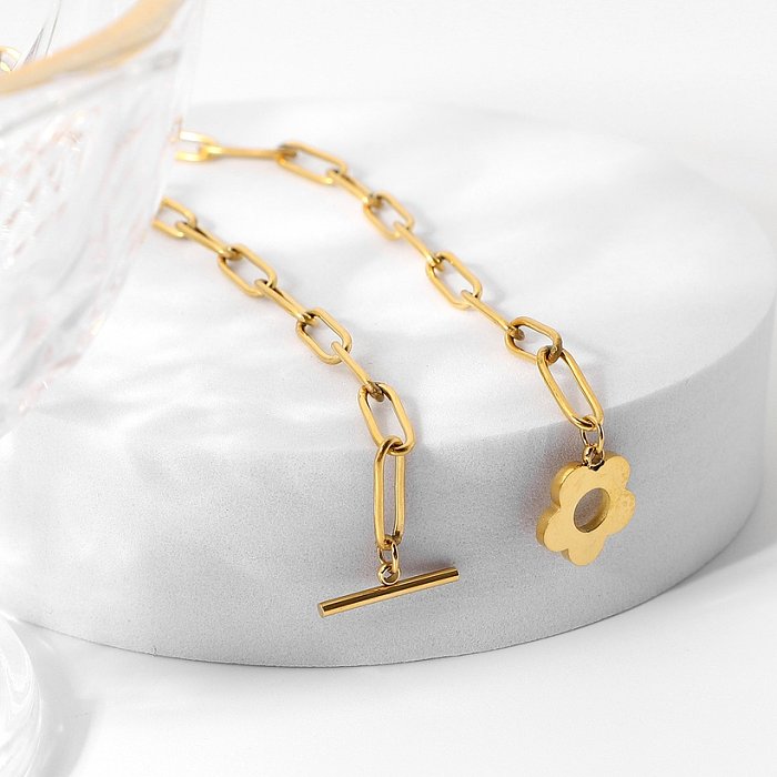 Flores fofas OT fivela para meninas colar de ouro 18k jóias de aço inoxidável clipe grosso colar ornamento para mulheres