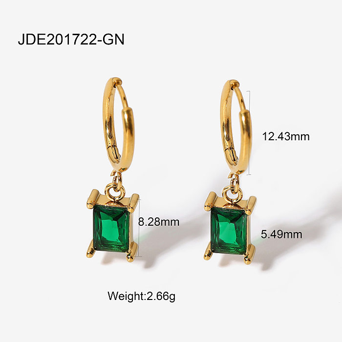 Boucles d'oreilles pendantes géométriques Zircon en acier inoxydable plaqué or 18 carats de style vintage