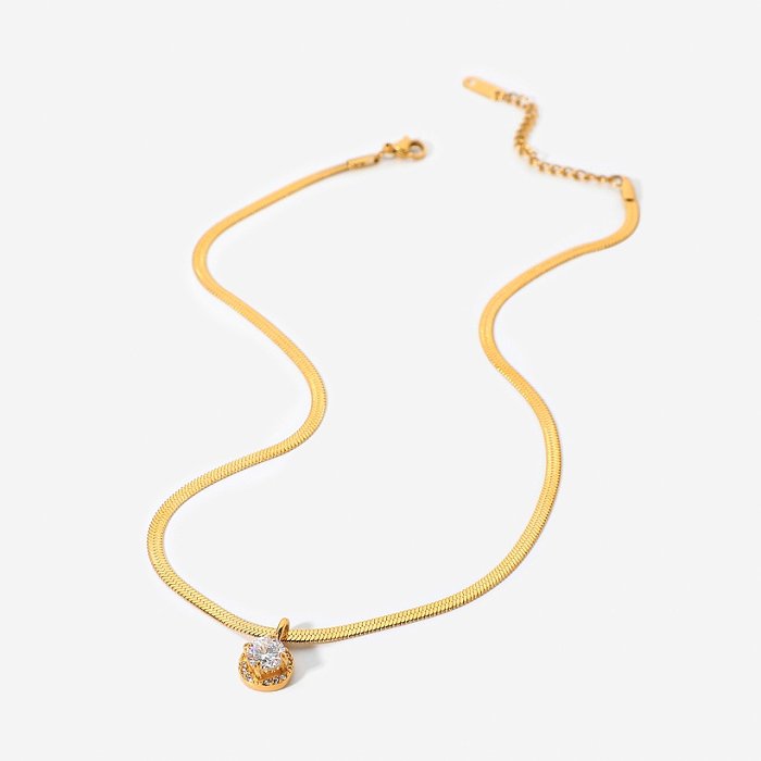 Europäischer und amerikanischer Wind 18 Karat Gold Edelstahl runder Zirkon Doppelschicht dreidimensionale Anhänger flache Schlangenkette Anhänger Halskette