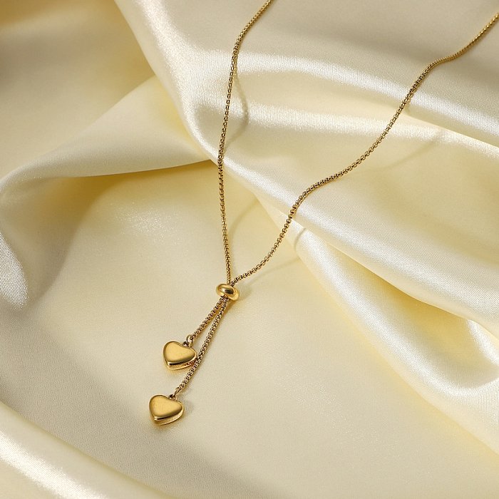 collier pendentif chaîne de corde en forme de Y en acier inoxydable double coeur de mode