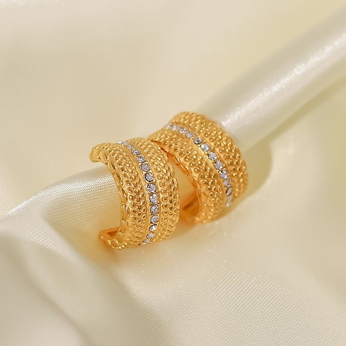 Luxuriöse geometrische Edelstahl-Ohrstecker vergoldete Zirkon-Edelstahl-Ohrringe
