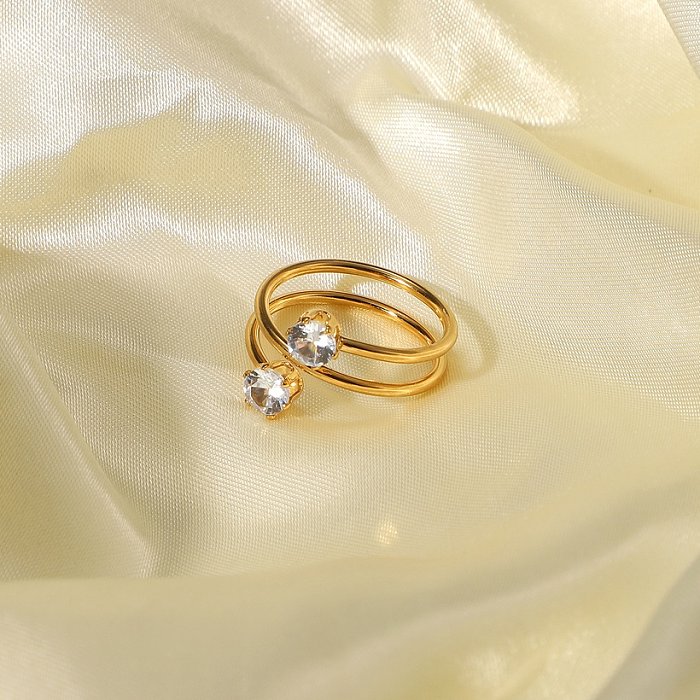 European and American white zirconium open ring 18K goldplated stainless steel ring