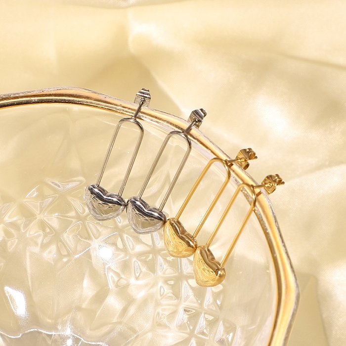 einfache Titan-Stahl-Ohrringe 14K Gold-Stahl-Farbe-Herz-Büroklammer-Ohrringe