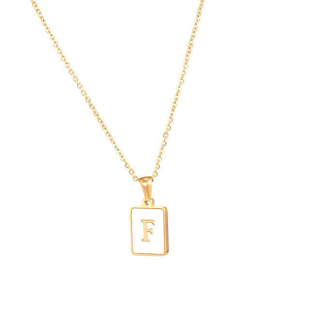 Trendy Letter Rectangular Shell 18K Gold Stainless Steel Necklace