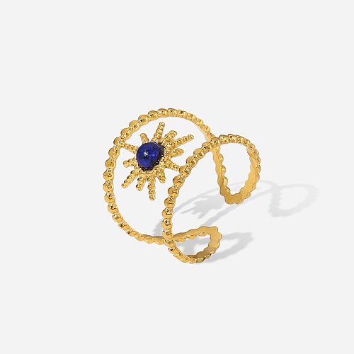 Fashion Retro Geometric Inlaid Zirconium 18K Gold Eight Awn Star Stainless Steel Ring