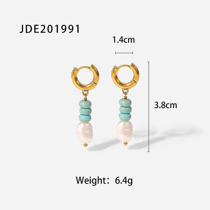 fashion new Style 18K Gold plated Stainless Steel Pearl pendant Earrings