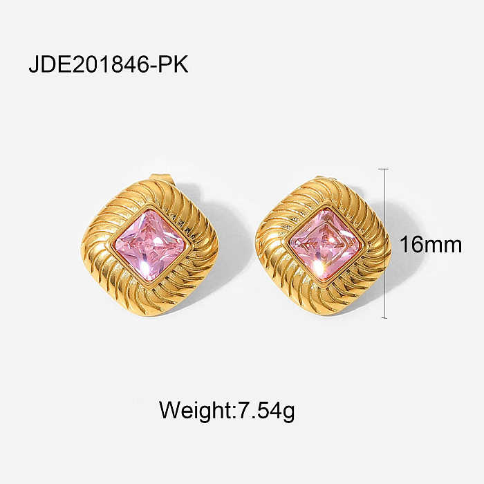 Fashion Square Button Colored Zircon Stainless Steel Cubic Earrings Stud