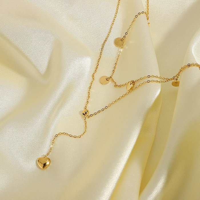 bijoux en gros petits disques pendentif en forme de Y double couche bijoux collier en acier inoxydable
