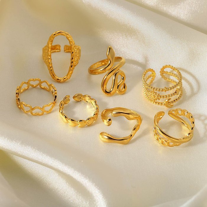 Anel aberto cruzado de corrente geométrica de moda europeia e americana anel de aço inoxidável banhado a ouro 18k