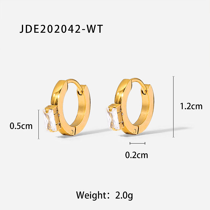 Fashion Geometric WhiteGreenPink Square Zircon 18K Gold Stainless Steel Earrings